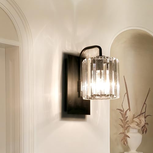 Wall Sconce,Crystal Wall Sconce,Black Wall Light Fixtures Indoor - color: Crystal Glass Sttyle