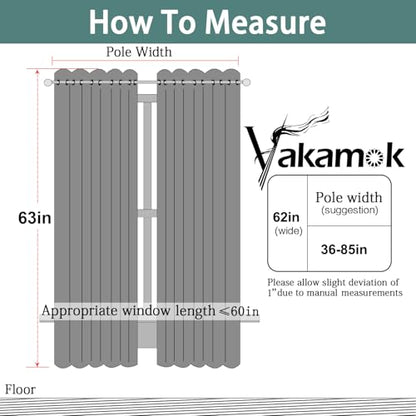 Yakamok Grey Room Darkening Curtains 62x63 inch Gray Grommet-Living Room - color: Grey, size: 62"W x 63"L (Pack of 2)