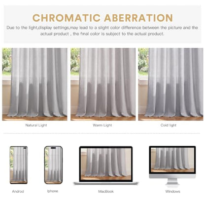PrinceDeco Linen Semi Sheer Curtains for Living Room,52x108 inch, Dove - color: Dove, size: 52"W x 108"L (Pack of 2)