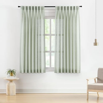 Vision Home Light Green Linen Pinch Pleated Semi Sheer Curtains 40Wx72Lx2 - color: Soft Green/Pinch, size: 40"W x 72"L (Pack of 2)