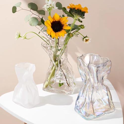 8.5IN Large Glass Vase, Irregular Clear Tall Flower vases for Centerpieces - color: Clear, size: Large