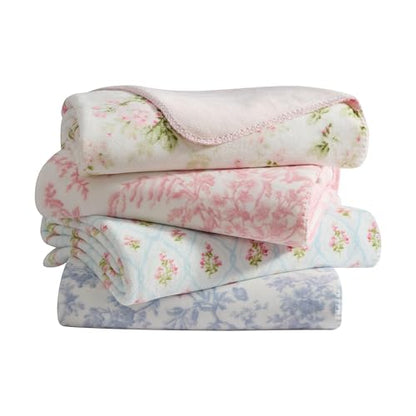 Laura Ashley - Soft Throw Blanket, Reversible Lightweight, 50 x 70 - color: Bedford Stripe Blue