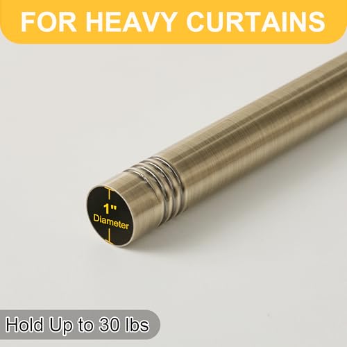 RYB HOME Antique Brass Curtain Rod 1 Inch Adjustable Heavy Duty Leaf Finial - color: Antique Brass, size: 48-86"