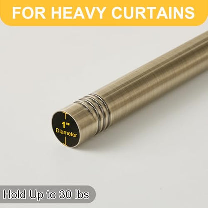 RYB HOME Antique Brass Curtain Rod 1 Inch Adjustable Heavy Duty Leaf Finial - color: Antique Brass, size: 48-86"