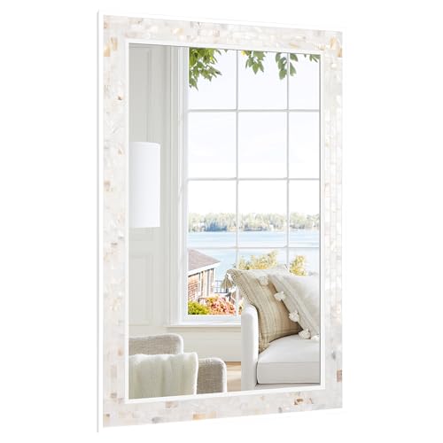 White Bathroom Mirrors for Wall 26x40 Inch, Coastal Wall Decor - size: 40"L x 26"W