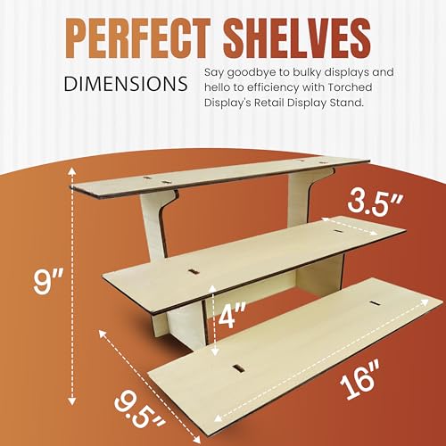 3-Tier Straight Wooden Retail Table Display Stand with Shelves for Products - Portable | 3 Step Straight Display Rack for Retail Table Top, Counter Top, Craft Shows, Farmers Market, Tradeshows 9.5" L