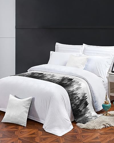 Black Forest Bed Runners for Twin Size Bed, Bed Throws for Foot of Bed, Black and White Natural Landscape Modern Abstract Art Bed Runner Sofa Throw Bedding Scarf Protector Slipcover for Bedroom - size: 71"x20" for Twin Bed