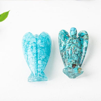 Crystal Angel Figurine, Mini Resin Angel Decor with Natural Gemstone Chips - color: Tiger's Eye