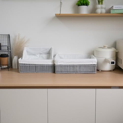 Grey Cotton Rope Woven Basket Storage Set of 3 for Organizing - color: Gray