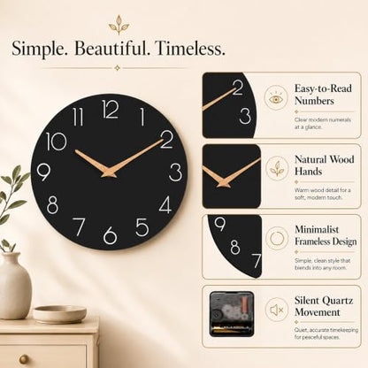 cicininc 16 Inch Battery Operated Wall Clock, Silent Analog, Black - color: C_black, size: 16"