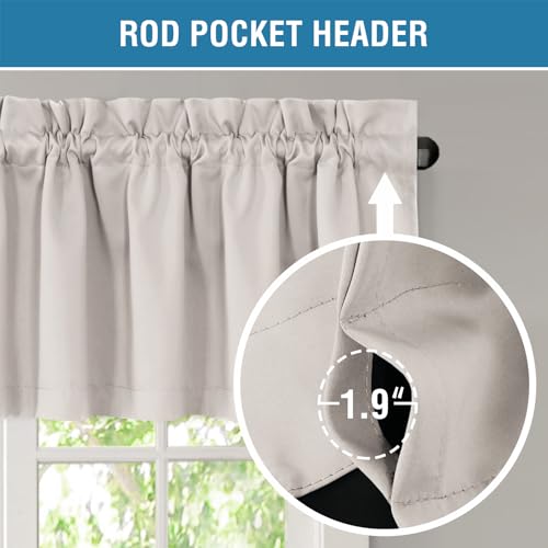 H.VERSAILTEX 100% Blackout Valances for Windows,Short Curtains for Windows/Kitchen/Bathroom/Living Room/Bedroom Thermal Insulated Rod Pocket,2 Pack, 52" x 18", Pumice Stone - color: Pumice Stone