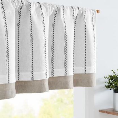 jinchan Stripe Linen Window Valance Curtain, 50x16, 1 Panel, Black - color: Nautical Striped Black on White, size: 50"W x 16"L (Pack of 1)