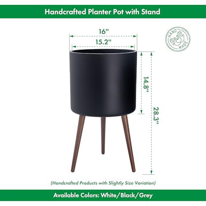 D'vine Dev 16 Inch Planter Pot with Wood Stand, Black, 88-O-E-2 - color: Matte Black, size: XX-Large