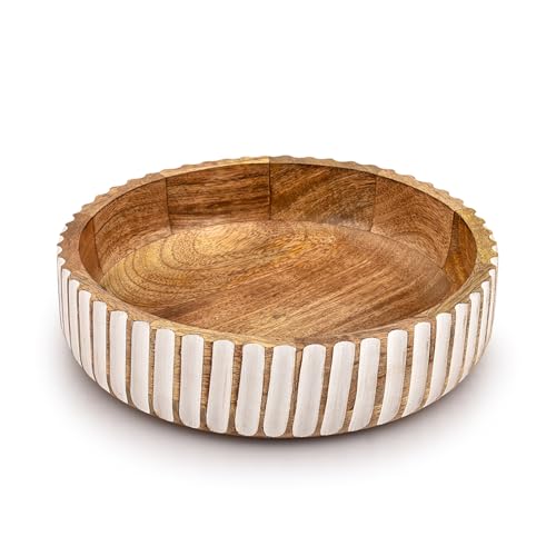 Kimona Fruit Bowls Wood Fruit Bowl or Decorative Bowl for Table Décor for Kitchen Counter or Farmhouse Christmas Centerpiece (10" X 10" X 2.5")