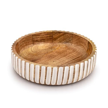 Kimona Fruit Bowls Wood Fruit Bowl or Decorative Bowl for Table Décor for Kitchen Counter or Farmhouse Christmas Centerpiece (10" X 10" X 2.5")