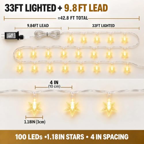 ANJAYLIA Star Light 100 LED Plug in String Light with Remote & Timer - color: Warm White 42 FT