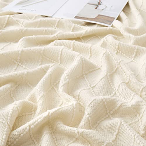 Acrylic Knitted Throw Blanket, White, 50 x 60 Inches - color: White