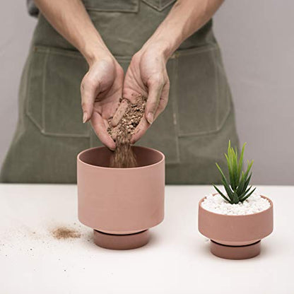 UBEE Terracotta Plant Pots for Plants Ceramic Indoor Flower Planter Pot 5.43 Inches + 4.61 Inches Succulents Pot with Drainage Hole Saucer Set of 2 - color: Terracotta