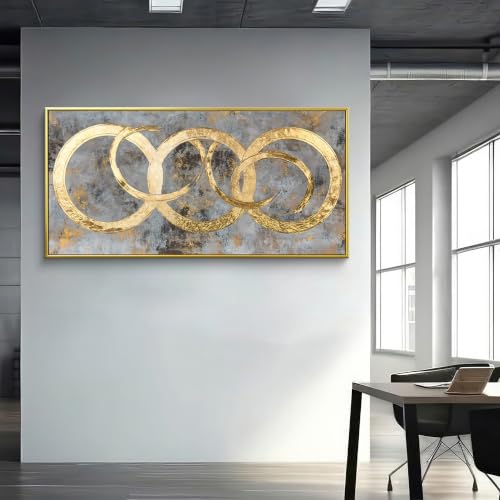 I@U Gold Circle Wall Art Prints 29"x59" Gold Frame Wall Art For Living Room - color: IU1F, size: 59"L x 29"W