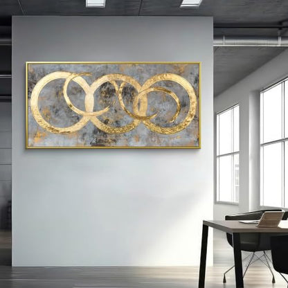 I@U Gold Circle Wall Art Prints 29"x59" Gold Frame Wall Art For Living Room - color: IU1F, size: 59"L x 29"W
