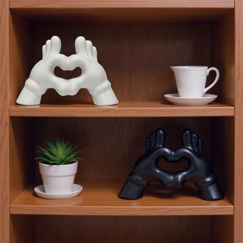 Zerzsy Heart Hands Sculpture Figurine, Black & White, Set of 2 - color: Black White-heart Hands