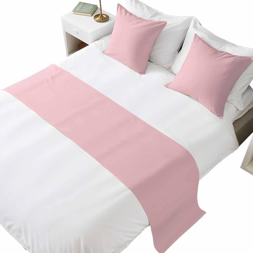 Bed Runner for Queen Size Bed, Pink Decorative Beds Runners and 2 Matching Pillow Covers Set, Farmhouse Pink Decor Beds Scarf Throw for Foot of Bedding Set for Hotel/Bedroom - color: Light Pink, size: 83 x 20 Inch