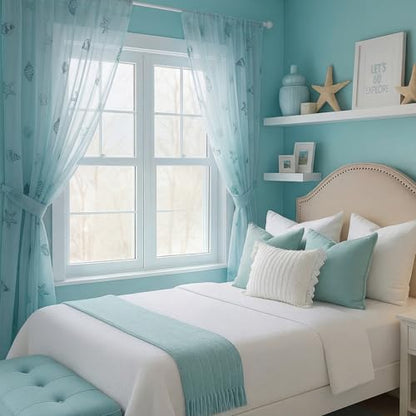 Tegeme 2 Panels Blue Ocean Sheer Curtains for Bedroom 84 Inch - color: Blue, style: Ocean