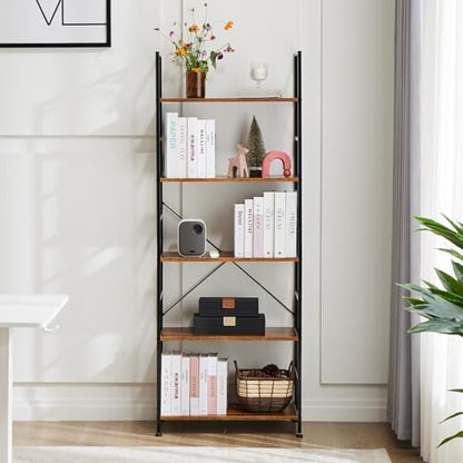 DUMOS 5 Tiers Bookshelf, Classical Modern Book Shelf Bookcase - color: Brown, size: 5 Tier＆Open