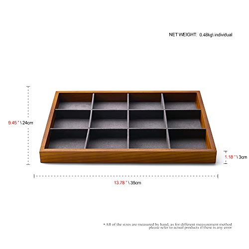 Oirlv Solid Wood Jewelry Tray,Jewelry Drawer Organizer,12 Grid - color: Grey 12 grid tray