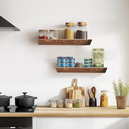 16x6.8x1.6in Slanted Solid Wood Floating Wall Shelves 2-Pack Brown - color: Brown, size: 16"-Set of 2