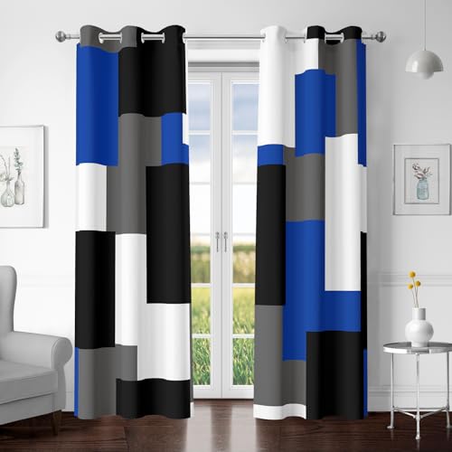 Tyrot Blue Gray Black Blackout Curtains for Bedroom Living Room 84 inch - color: Blue, size: 42"W x 84"L (Pack of 2)