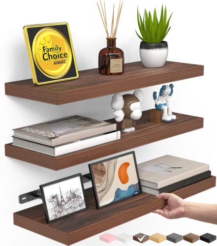 BAYKA Walnut-Like Floating Shelves 15.7in, 3 Pack, Wall Mounted Wall Decor - color: E. Walnut-like - Mid-century Modern Style, size: 15.7inches