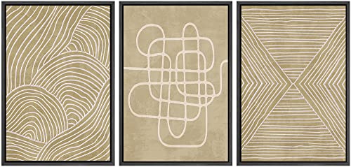 SIGNWIN Framed Canvas Print Wall Art Set Geometric Tan Line Art Collage Graffiti & Street Art Abstract Illustrations Modern Art Decorative Nordic for Living Room, Bedroom, Office - 16"x24"x3 Black - color: A13-2207-fo41, size: 16"x24"x3 Panels Black