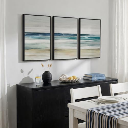 Framed Blue Abstract Coastal Ocean Seascape Wall Art Bedroom, 16x24 Inch - color: 3 Piece-Abstract Coastal, size: 16" W x 24" H x 3Pcs