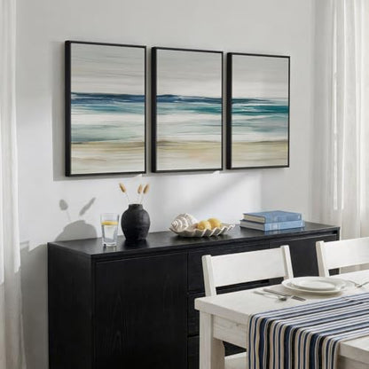 Framed Blue Abstract Coastal Ocean Seascape Wall Art Bedroom, 16x24 Inch - color: 3 Piece-Abstract Coastal, size: 16" W x 24" H x 3Pcs