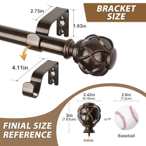 KAMANINA 1 Inch Curtain Rod 28-48 Inch, 2 Pack Antique Bronze Drapery Rods - color: Antique Bronze, size: 28-48"(2Pack)