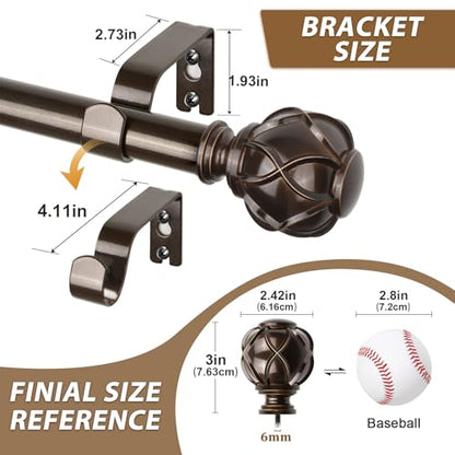 KAMANINA 1 Inch Curtain Rod 28-48 Inch, 2 Pack Antique Bronze Drapery Rods - color: Antique Bronze, size: 28-48"(2Pack)