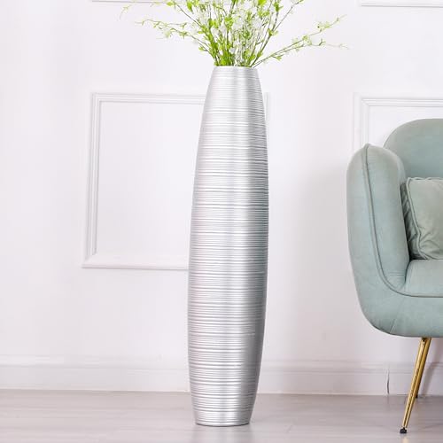 Leewadee Decorative Tall Floor Vase for Living Room Decor, 34 inches, Silver, Resin - color: Silver, size: 34 inches