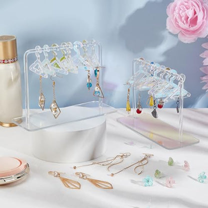 PH PandaHall 32 Holes Earring Hanger Stands Acrylic Earring Holder Rack with Mini Hangers Earring Display Earring Closet Ear Stud Organizer for Retail Personal Exhibition, Iridescent Clear Blue Mixed - color: Colorful
