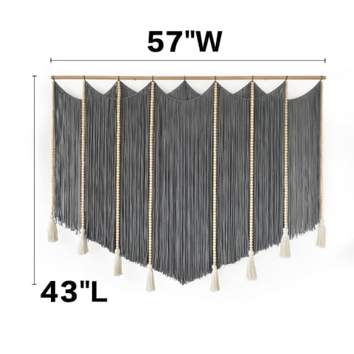Jakalin Macrame Wall Hanging Grey Woven Yarn Large Boho Wall Art 57" x 43" - color: Grey