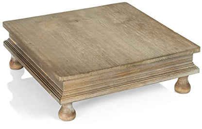 Red Co. 12” x 12” Decorative Square Tabletop Wooden Display Tray Riser in Whitewash Finish