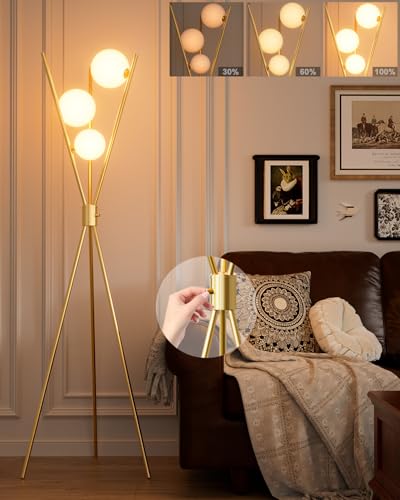 Lightdot Gold Tripod Floor Lamp Stepless Dimmable Globe Floor Lamp Modern - color: Gold-79A
