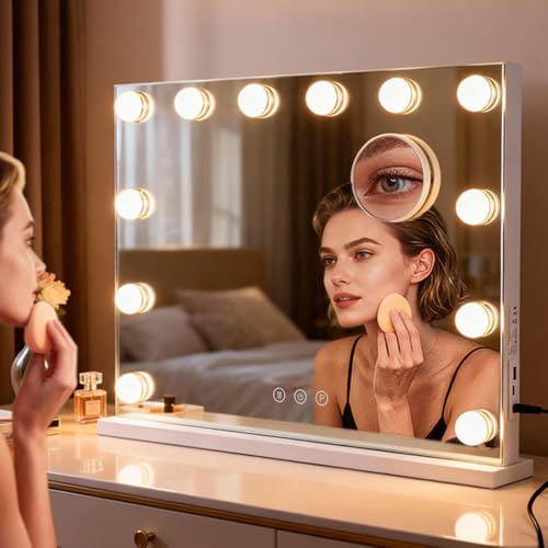 M MIVONDA Vanity Mirror with Lights, Hollywood Mirror with Dimmable Bulbs - color: 20"x17"