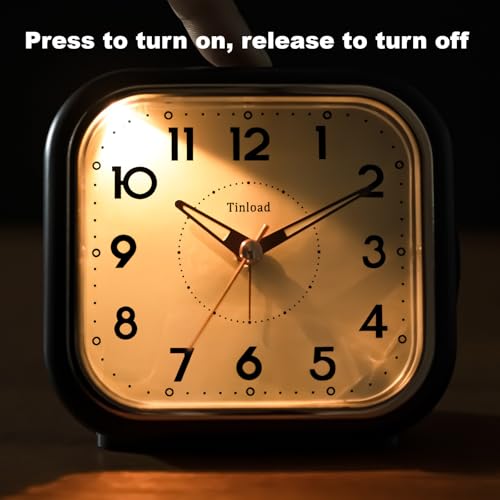 Tinload 4.3" Vintage Retro Analog Alarm Clock, Super Silent Non Ticking Clock with Manual Light, Snooze, Battery Operated, Simply Design, for Living Room, Bedroom, Bedside, Desk(Black) - style: Black-RoseGold