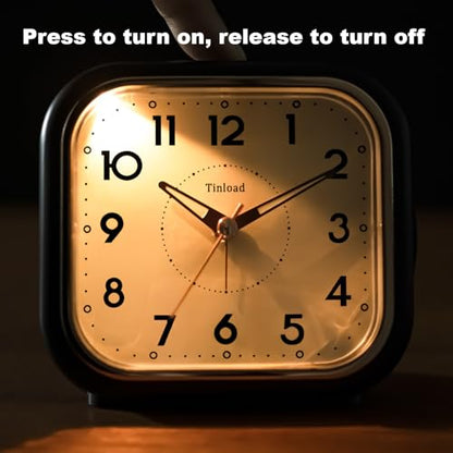 Tinload 4.3" Vintage Retro Analog Alarm Clock, Super Silent Non Ticking Clock with Manual Light, Snooze, Battery Operated, Simply Design, for Living Room, Bedroom, Bedside, Desk(Black) - style: Black-RoseGold