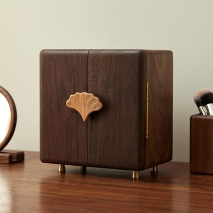 Black Walnut Wood Jewelry Box, Large - size: Ginkgo leaves