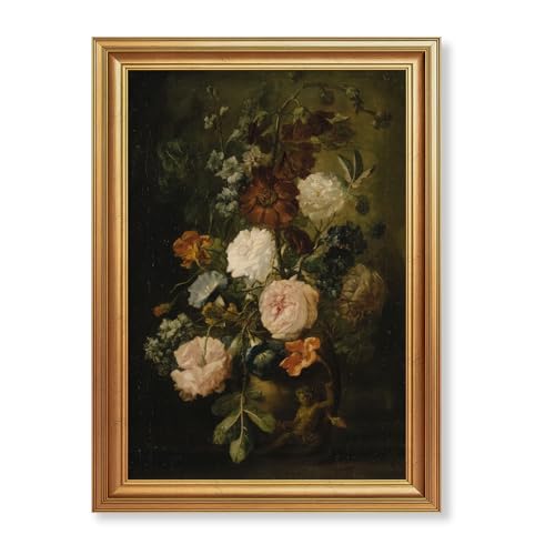 EJPFOGV Baroque Dark Background Floral Framed Canvas Wall Art 16x24 inches - color: Flowers, size: 24"L x 16"W