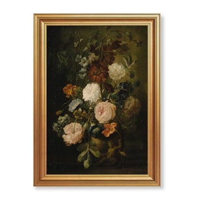 EJPFOGV Baroque Dark Background Floral Framed Canvas Wall Art 16x24 inches - color: Flowers, size: 24"L x 16"W