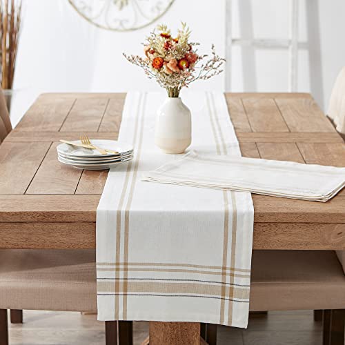 DII French Stripe Dining Table Collection Farmhouse Style Table Runner, 14x72 Inches, White Chambray - color: White Chambray, size: 14x72 Inches (Pack of 1)