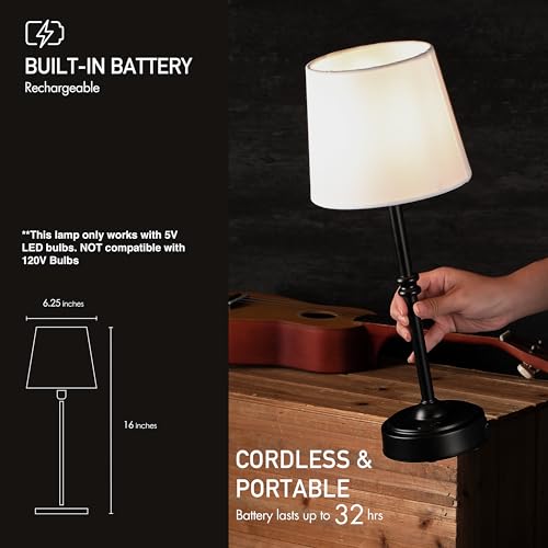 O'Bright Seraph Cordless Rechargeable LED Table Lamp, Black - color: Black